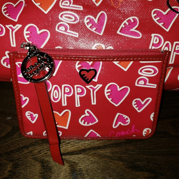 COACH Poppy Coated Canvas Graffiti Tote & Matching Coin/Card Purse Set - Picture 5 of 17